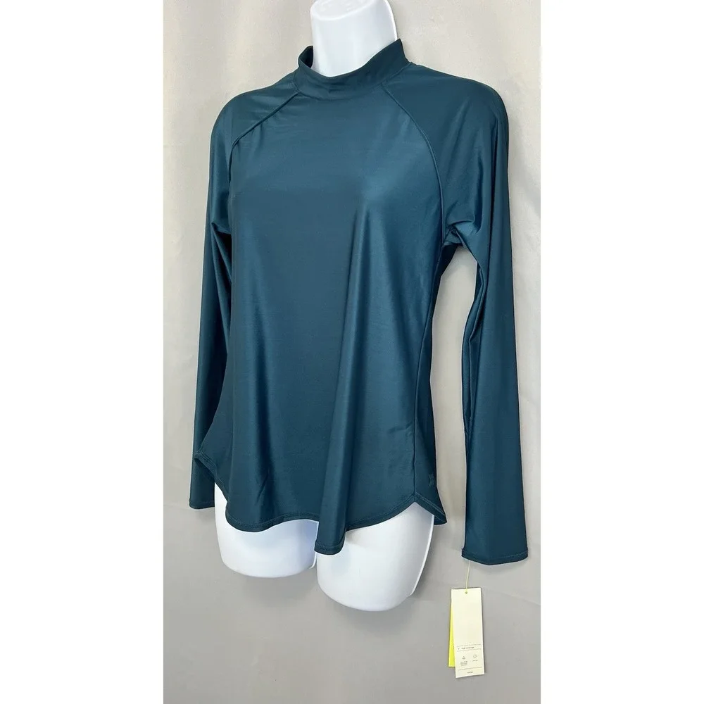 All In‎ Motion Women's Large Green  Mock Neck Long Sleeve Rash guard Surf NWT